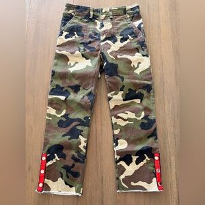 Veronica Beard Camo Cargo Pants with Red Snap Trim